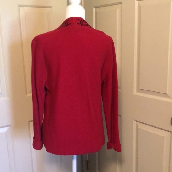 Sweater jacket-red with black design and sequin - Picture 2 of 5